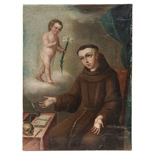 ST. ANTHONY OF PADUA. MEXICO, Late 18th Century. Oil on canvas.