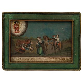EX-VOTO IN DEVOTION TO THE LORD OF THE ORCHARD. MEXICO, 1878. Oil on wood.