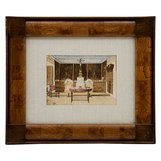 INTERIOR OF SACRISTY. MEXICO, 20th Century. Watercolor on paper. Signed "J. Cortés"