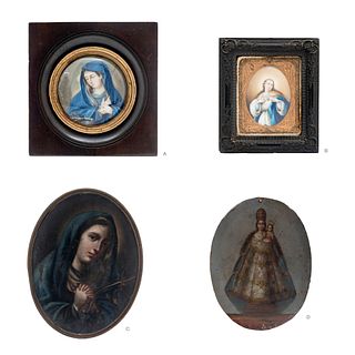 LOT OF FOUR RELIQUARIES. MEXICO, 19th Century.  Gouache on ivory plaque and oil on copper plaque
