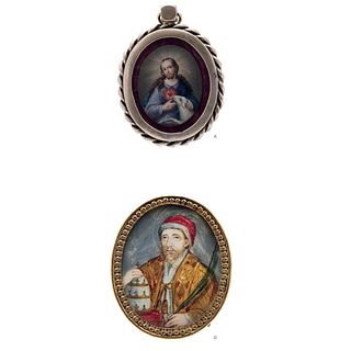 PAIR OF RELIQUARIES. MEXICO, 19th Century. Oil on copper plaque and gouache over gutta-percha