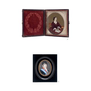PAIR OF MINIATURE PORTRAITS. MEXICO & SPAIN, 19th Century. Gouache on ivory plaque. One with frame and another with case