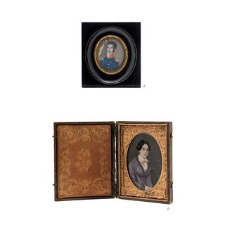 PAIR OF MINIATURE PORTRAITS. FRANCE & MEXICO, 19th Century. Gouache on ivory plaque. One with frame and another with case.