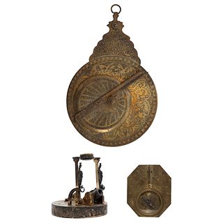 LOT OF THREE DESK ITEMS (Calendar, compass with magnifying glass, and compass) FRANCE, 19th Century. Made in bronze.