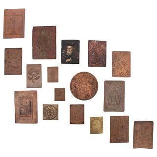 LOT OF 16 ENGRAVING PLAQUES MEXICO, 18th-19th Century Made in copper