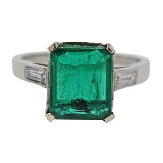 Platinum 3.57ct Emerald Diamond Ring 