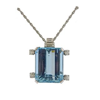 35ct Aquamarine 14k Gold Diamond Pendant Necklace 