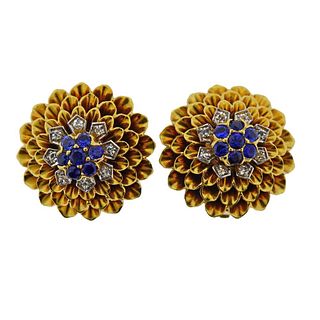 Tiffany &amp; Co 18k Gold Diamond Sapphire Earrings 