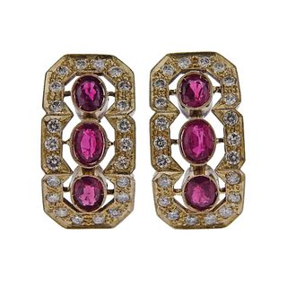 14k Gold Diamond Ruby Earrings 