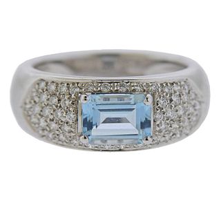 18k Gold Diamond Aquamarine Ring 