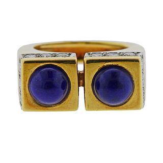 Tiffany &amp; Co 1970s 18k Gold Lapis Diamond Ring 