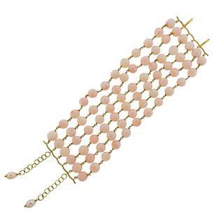 18k Gold Coral Pearl Wide Bracelet 