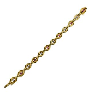 Antique Russian 14k Gold Gem Diamond Bracelet 