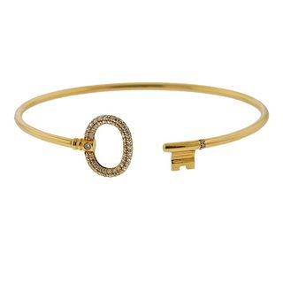 Tiffany &amp; Co 18K Gold Diamond Key Wire Bracelet