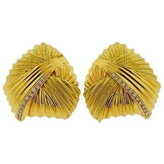 Italian Diamond 18k Gold Large Earrings