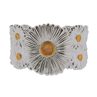 Buccellati 18k gold Silver Flower Blossom Cuff Bracelet 