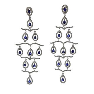 18K Gold Diamond Sapphire Chandelier Earrings