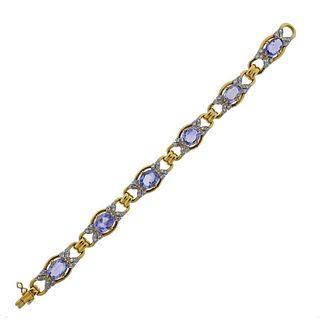 18k Gold Blue Gemstone Diamond Bracelet 