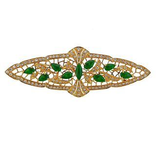 18k Gold Diamond Jade Brooch Pin