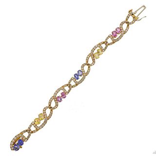 Tiffany &amp; Co 18k Gold PInk Blue Yellow Sapphire Diamond Bracelet 