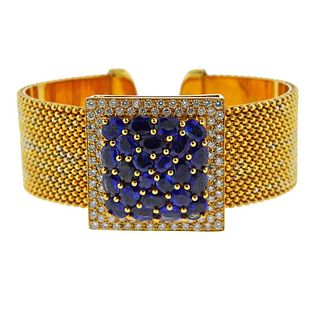 18K Gold Diamond Sapphire Cuff Bracelet