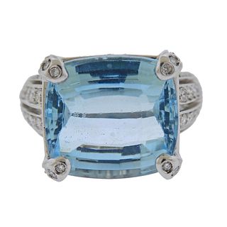 18k Gold 15ct Aquamarine Diamond Ring 