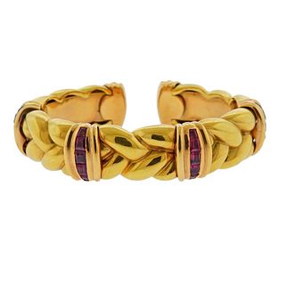 18k Gold Ruby Cuff Bracelet 