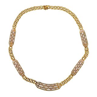 18K Gold Diamond Mother of Pearl Necklace 