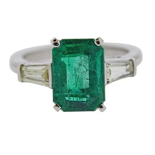 Platinum Diamond 3.74ct Emerald Engagement Ring