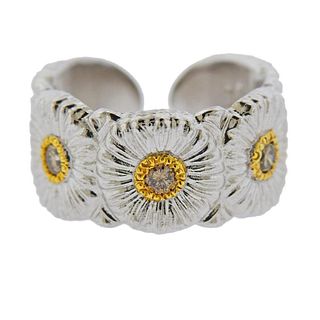 Buccellati Silver Diamond Blossom Daisy Band Ring