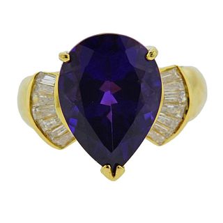 18K Gold Diamond Amethyst Ring