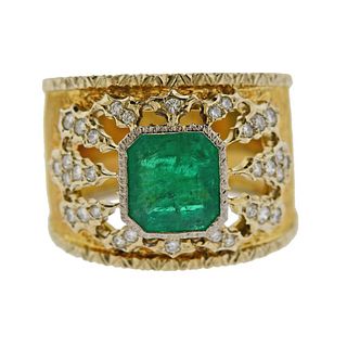Mario Buccellati 18k Gold Diamond Emerald Band Ring