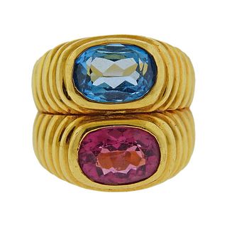 18K Gold Blue Topaz Tourmaline Ring