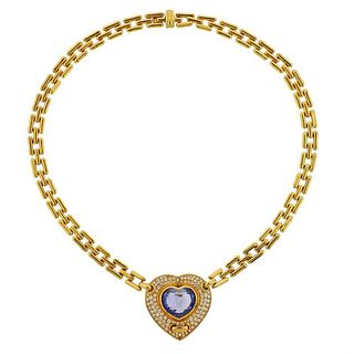 Chimento Blue Sapphire Diamond 18k Gold Heart Necklace