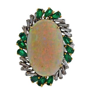 18K Gold Diamond Emerald Opal Ring
