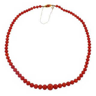 Antique 18K Gold Coral Bead Necklace 