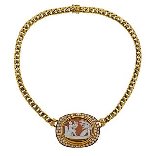 18K Gold Diamond Cameo Necklace