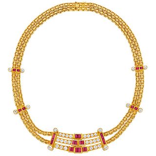 18k Gold Diamond Ruby Necklace 