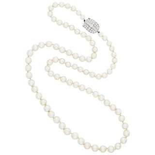 Platinum Diamond Cultured Pearl Necklace 