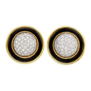 Merrin 18k Gold Platinum Diamond Enamel Earrings 