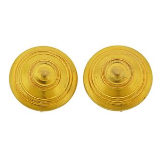 Lalaounis Greece 18k Gold Button Earrings 