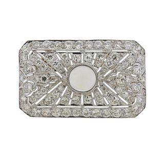 Platinum Diamond Moonstone Pendant Brooch 