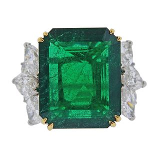 Bvlgari 16.63 Carat Emerald Diamond Platinum Ring 