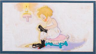 Fern Bisel Peat (1893-1971) Girl Tying Her Shoes, Gouache on illustration board,