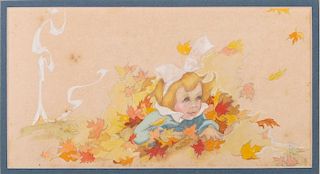 Fern Bisel Peat (1893-1971) Girl in Leaves, Gouache on illustration board,