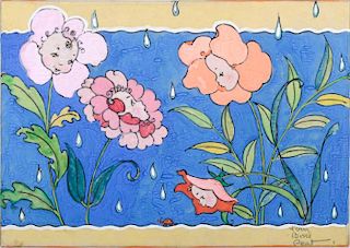 Fern Bisel Peat (1893-1871) Children's Face in Flowers, Gouache on illustration board,