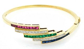 Omega 18k Gold Diamond Emerald Ruby Sapphires Bracelet