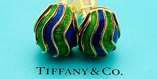 TIFFANY & CO 18K GOLD ENAMEL  CLIP-ON EARRINGS