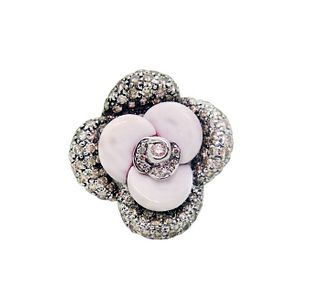 18K White Gold Diamond & White Ceramic Flower Ring
