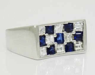Tiffany & Co 2TCW Diamond & Blue Sapphire Plat Ring